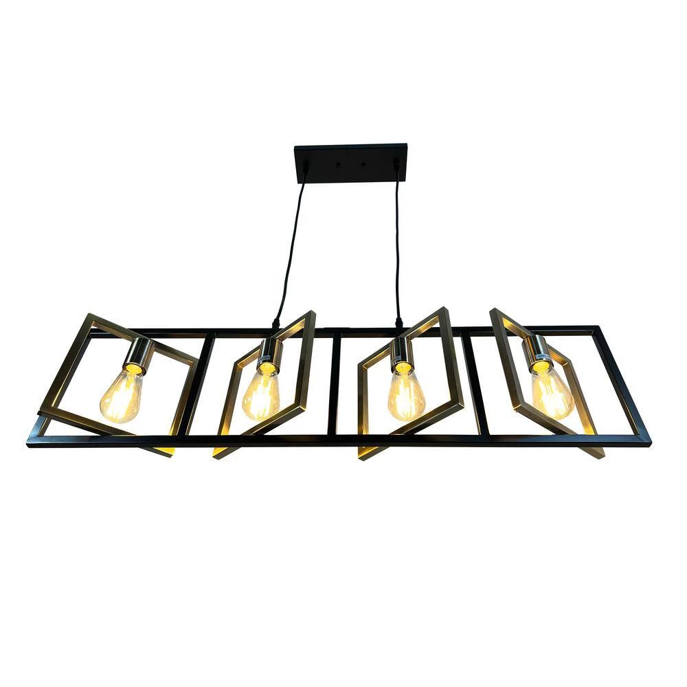 Itzae 4-Light Black Island Pendant Light with Brass Squares by EQLight 5 Itzae 4-Light Black Island Pendant Light with Brass Squares by EQLight - Image 3