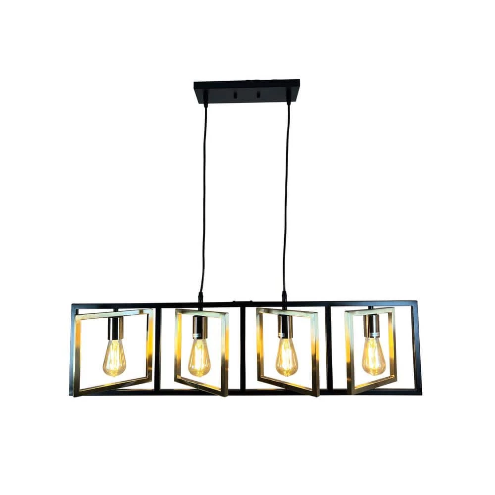 Itzae 4-Light Black Island Pendant Light with Brass Squares by EQLight 3 Itzae 4-Light Black Island Pendant Light with Brass Squares by EQLight