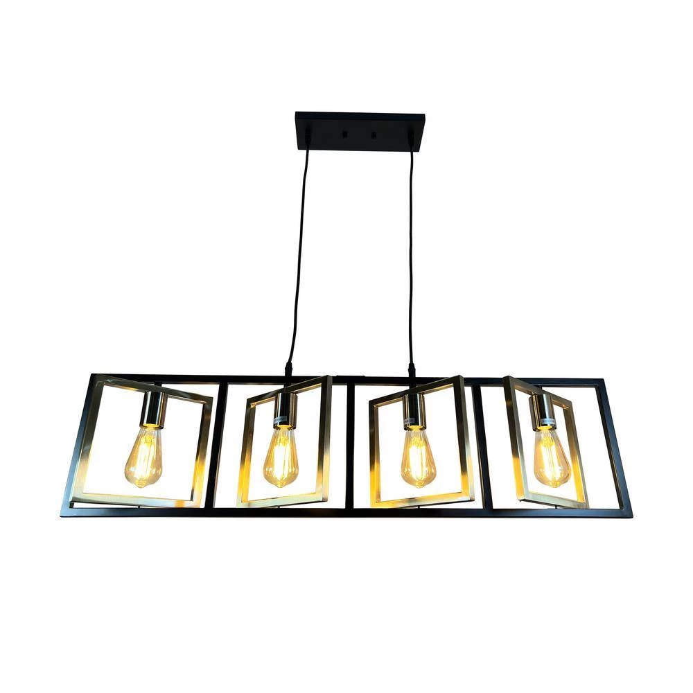 Itzae 4-Light Black Island Pendant Light with Brass Squares by EQLight 4 Itzae 4-Light Black Island Pendant Light with Brass Squares by EQLight - Image 2