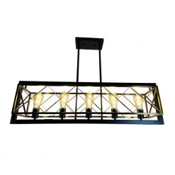 Akbal 5-light Black Island Pendant Light with Brass Cage by EQLight