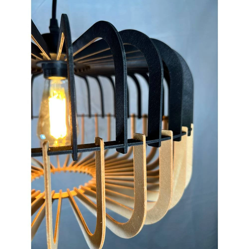 Balam 1-Light Black and Bamboo Geometric Pendant by EQLight 5 Balam 1-Light Black and Bamboo Geometric Pendant by EQLight - Image 3