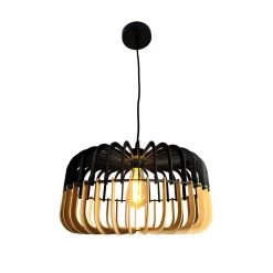 Balam 1-Light Black and Bamboo Geometric Pendant by EQLight