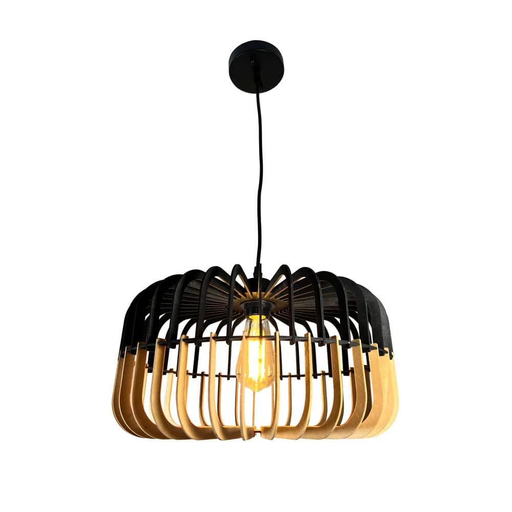 Balam 1-Light Black and Bamboo Geometric Pendant by EQLight 3 Balam 1-Light Black and Bamboo Geometric Pendant by EQLight