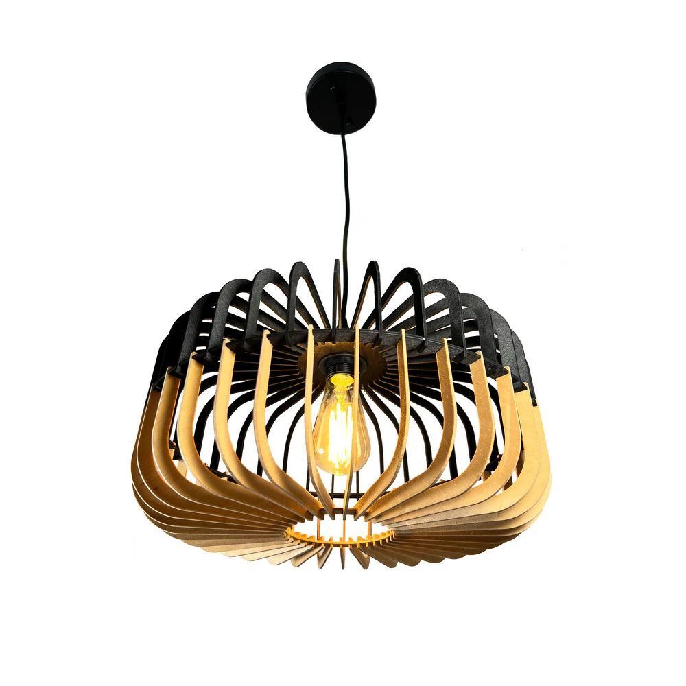 Balam 1-Light Black and Bamboo Geometric Pendant by EQLight 4 Balam 1-Light Black and Bamboo Geometric Pendant by EQLight - Image 2