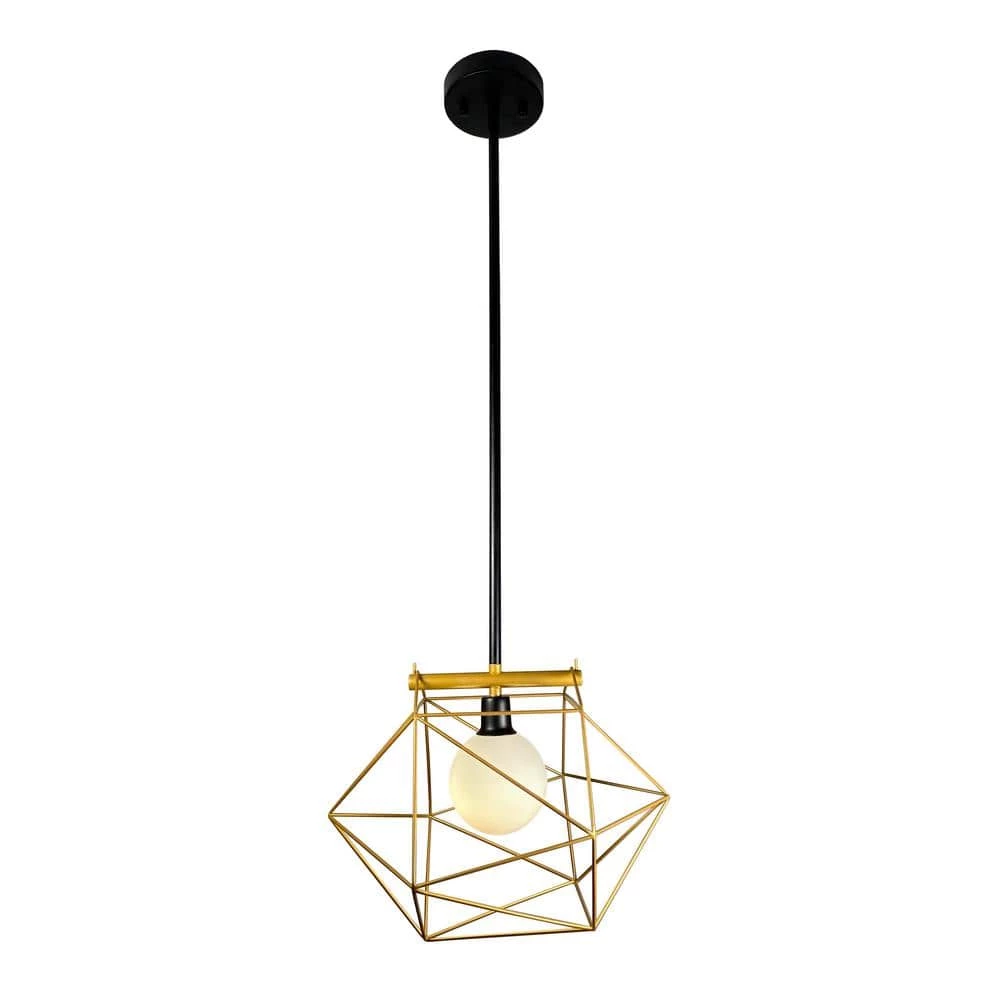 Yumil 1-Light Black Geometric Pendant with Frosted Glass Globe by EQLight 3 Yumil 1-Light Black Geometric Pendant with Frosted Glass Globe by EQLight