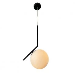 Mid Century 1-Light Black Pendant with White Glass Shade by EQLight