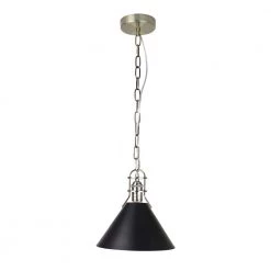 Zulia 1-Light Black and Brass Cone Pendant with Brass Chain by EQLight