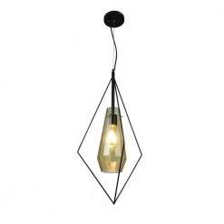 Itzia 1-Light Black Rhombus Pendant with Amber Glass Shade by EQLight
