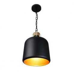 Yuritzi 1-Light Black Bell Pendant with Gold Color Inside by EQLight -Home Lights Store black eqlight chandeliers eqpinbo1 4f 1000