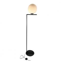 Mid Century 62 in. Black Floor Lamp with White Glass Globe Shade by EQLight