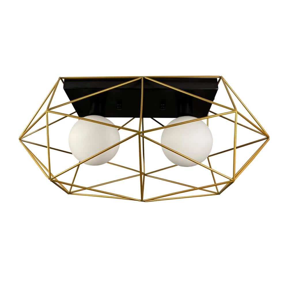 Yumil 19 in. 2-Light Black Semi-Flush Mount with Gold elements by EQLight 3 Yumil 19 in. 2-Light Black Semi-Flush Mount with Gold elements by EQLight