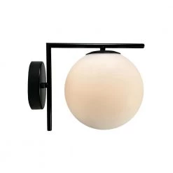 Mid Century 1-Light Black Wall Sconce with Glass Globe Shade by EQLight