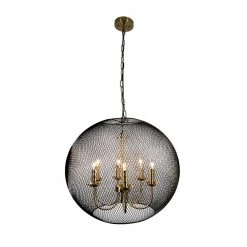 Yamil 6-Light Brass Chandelier with Black Basket Shade by EQLight