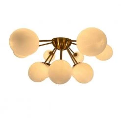 Ootzil 14 in. 12-Light Brass Semi-Flush Mount with White Glass Globes by EQLight