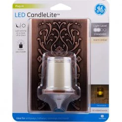 0.5-Watt Oil-Rubbed Plug In Light Sensing Integrated LED Flicker Night Light by GE -Home Lights Store ge led night lights 11258 fa 1000