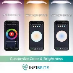 4 in. Wi-Fi Smart Ultra-Thin Recessed Integrated LED Light 9-Watt 810 Lumens Dimmable, Works w/Alexa/Google, Wet Rated by InfiBrite -Home Lights Store infibrite recessed lighting kits 001 1 9w hl d4 1000