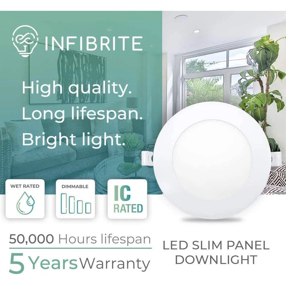 4 in. Canless 2700K Soft White 9W 750 Lumens Thin New Construction Integrated LED Recessed Light Kit Wet Rated (6-Pack) by InfiBrite 6 4 in. Canless 2700K Soft White 9W 750 Lumens Thin New Construction Integrated LED Recessed Light Kit Wet Rated (6-Pack) by InfiBrite - Image 4