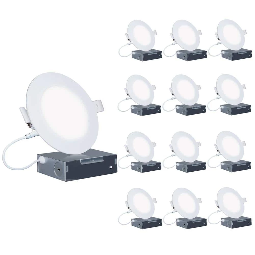 4 in. Canless 4000K Cool White 9W 750 Lumens Thin New Construction Integrated LED Recessed Light Kit Wet Rated (12-Pack) by InfiBrite 3 4 in. Canless 4000K Cool White 9W 750 Lumens Thin New Construction Integrated LED Recessed Light Kit Wet Rated (12-Pack) by InfiBrite