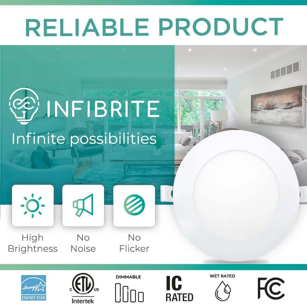 4 in. Canless 5000K Daylight 9W 750 Lumens Thin New Construction Integrated LED Recessed Light Kit Wet Rated (6-Pack) by InfiBrite 5 4 in. Canless 5000K Daylight 9W 750 Lumens Thin New Construction Integrated LED Recessed Light Kit Wet Rated (6-Pack) by InfiBrite - Image 3