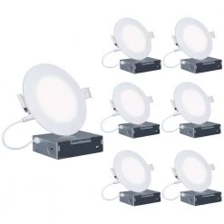 4 in. Canless 6000K Clear White 9W 750 Lumens Thin New Construction Integrated LED Recessed Light Kit Wet Rated (6-Pack) by InfiBrite