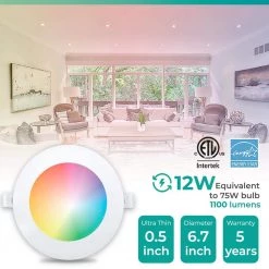 6 In. Wi-Fi Smart Ultra-Thin Recessed Integrated LED 12W 1100 Lumens Dimmable, Works w/Alexa/Google Wet Rated (12-Pack) by InfiBrite -Home Lights Store infibrite recessed lighting kits 002 1 12w hl 12 40 1000