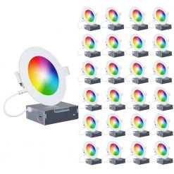 6 In. Wi-Fi Smart Ultra-Thin Recessed Integrated LED 12W 1100 Lumens Dimmable, Works w/Alexa/Google Wet Rated (24-Pack) by InfiBrite
