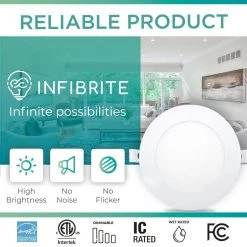 6 in. Canless 4000K Cool White 12W 1050LM Ultra-Thin New Construction Integrated LED Recessed Light Kit, Wet Rated by InfiBrite 18 6 in. Canless 4000K Cool White 12W 1050LM Ultra-Thin New Construction Integrated LED Recessed Light Kit, Wet Rated by InfiBrite -Home Lights Store infibrite recessed lighting kits 002 4 12w hl 40 1000