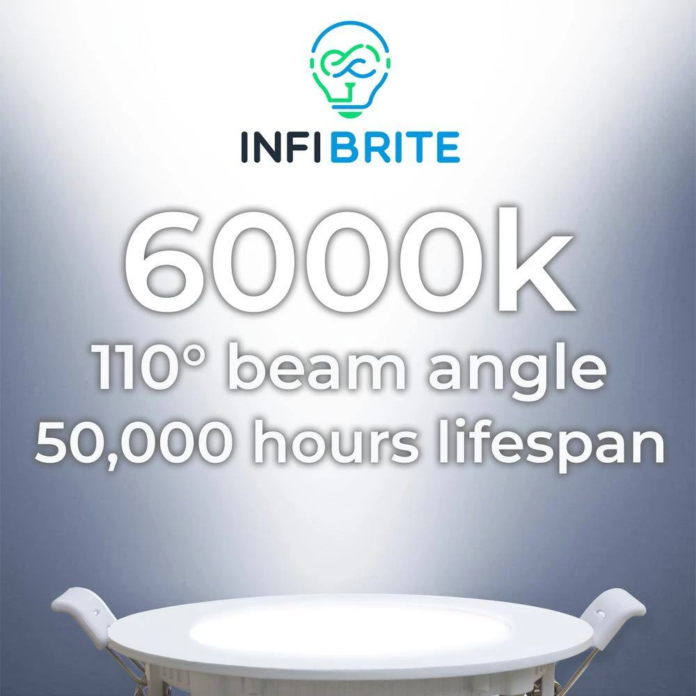6 in. Canless 6000K Clear White 12W 1050LM Ultra-Thin New Construction Integrated LED Recessed Light Kit, Wet Rated by InfiBrite 8 6 in. Canless 6000K Clear White 12W 1050LM Ultra-Thin New Construction Integrated LED Recessed Light Kit, Wet Rated by InfiBrite - Image 6