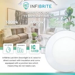 6 in. 3CCT Selectable 12-Watt 1050 Lumens Ultra-Thin Integrated LED Light Kit, Flush Mount, Dimmable, Wet Rated (6-Pack) by InfiBrite -Home Lights Store infibrite recessed lighting kits ib 002 7 12w hl 6pk 40 1000