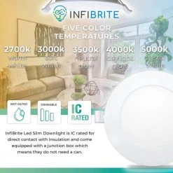 6 in. 5CCT Selectable 12-Watt 1050 Lumens Ultra-Thin Integrated LED Light Kit, Flush Mount, Dimmable, Wet Rated by InfiBrite -Home Lights Store infibrite recessed lighting kits ib 002 8 12w hl 40 1000