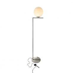 Mid Century 62 in. Nickel Floor Lamp with White Glass Globe by EQLight