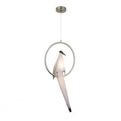 Zeitler 6-Watt Integrated LED Satin Brass Pendant with White Bird Shade by EQLight