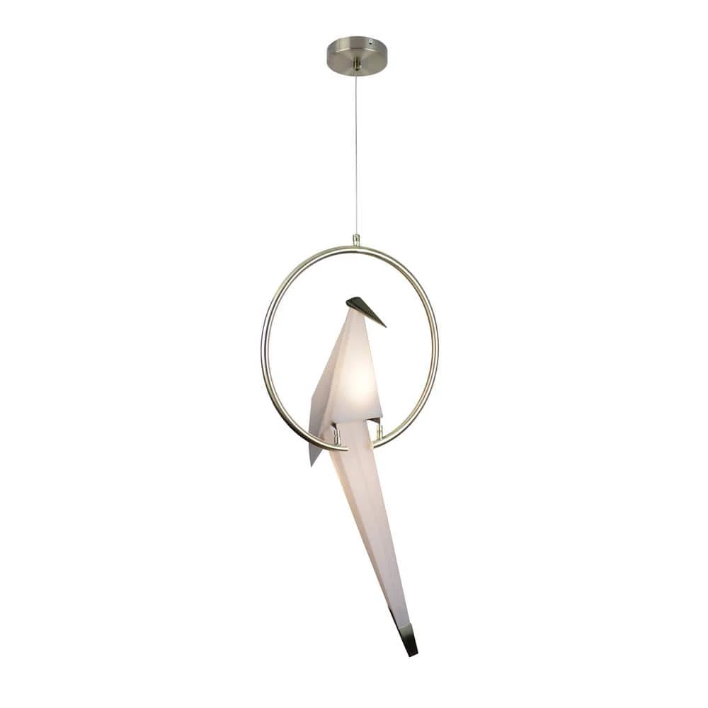 Zeitler 6-Watt Integrated LED Satin Brass Pendant with White Bird Shade by EQLight 3 Zeitler 6-Watt Integrated LED Satin Brass Pendant with White Bird Shade by EQLight