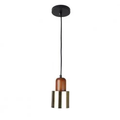 Cozumel 1-Light Satin Brass Cylindric Mini Pendant with Wood Elements by EQLight