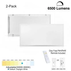 2 ft. x 4 ft. White Commercial 6500 Lumens Backlit Dimmable CCT Color Ceiling Integrated LED Panel Light Troffer(2-Pack) by eSenLite