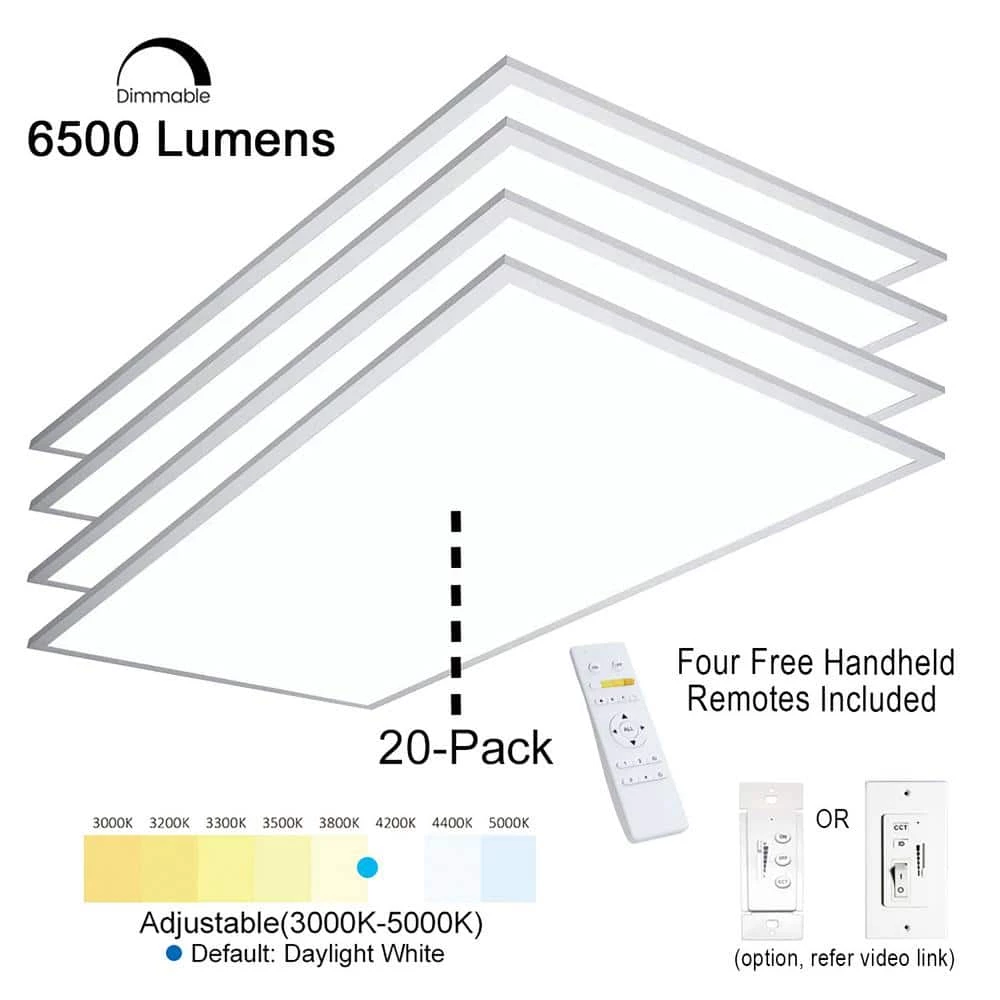 2 ft. x 4 ft. Integrated LED Panel Light Troffer Backlit 6500LM 630W Equivalent White Dim CCT Color Changeable (20-PC) by eSenLite 3 2 ft. x 4 ft. Integrated LED Panel Light Troffer Backlit 6500LM 630W Equivalent White Dim CCT Color Changeable (20-PC) by eSenLite