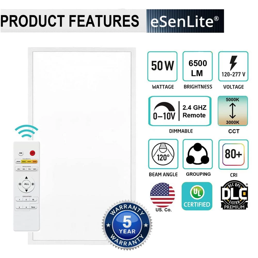 2 ft. x 4 ft. Integrated LED Panel Light Troffer Backlit 6500LM 630W Equivalent White Dim CCT Color Changeable (20-PC) by eSenLite 4 2 ft. x 4 ft. Integrated LED Panel Light Troffer Backlit 6500LM 630W Equivalent White Dim CCT Color Changeable (20-PC) by eSenLite - Image 2