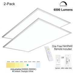 2 ft.x4 ft. 6500 Lumen 600W Equivalent White Dimmable Color Changing CCT Integrated LED Flat Panel Light Troffer(2-Pack) by eSenLite